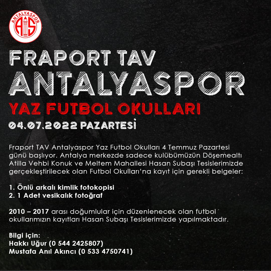 FTA Antalyaspor Yaz Futbol Okulu Başlıyor